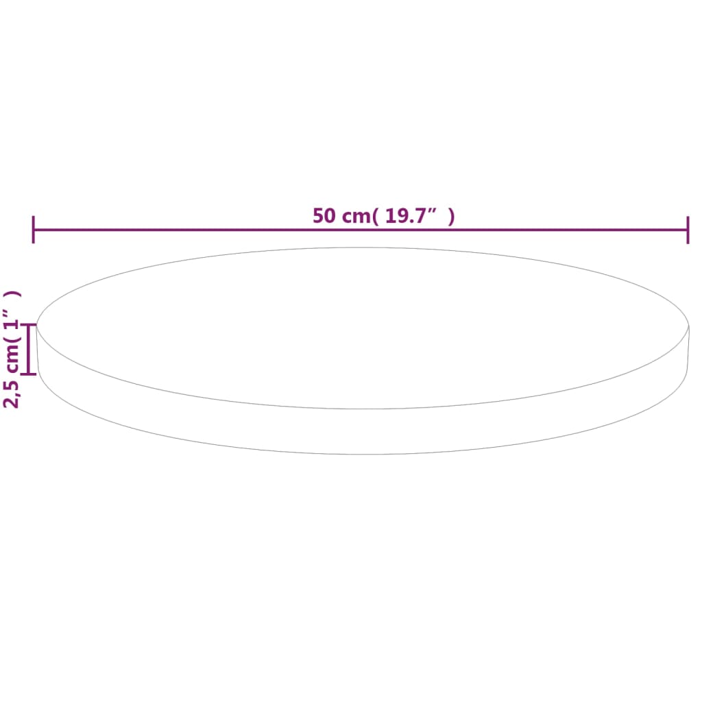 Round table top Ø50x2.5 cm Untreated solid oak wood