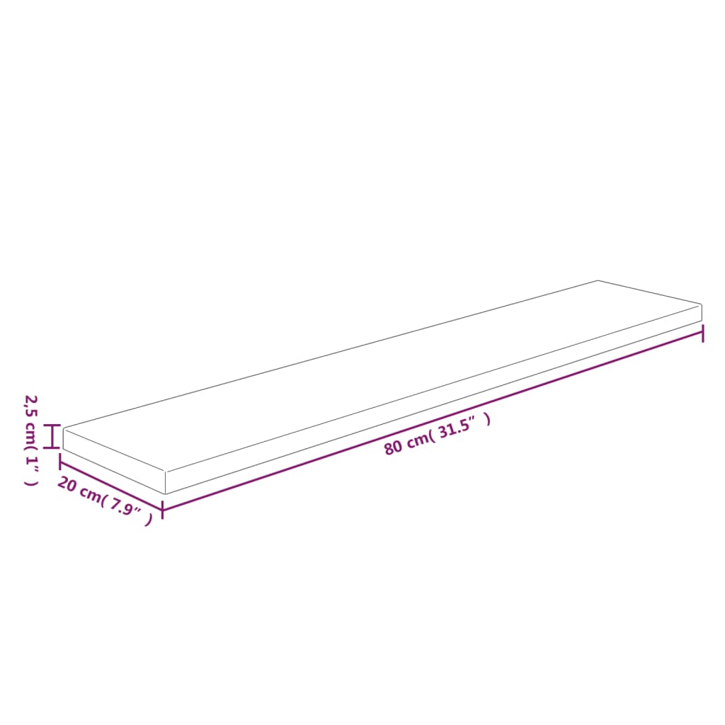 Panneau d'étagère 80x20x2,5 cm Bois de chêne massif non traité