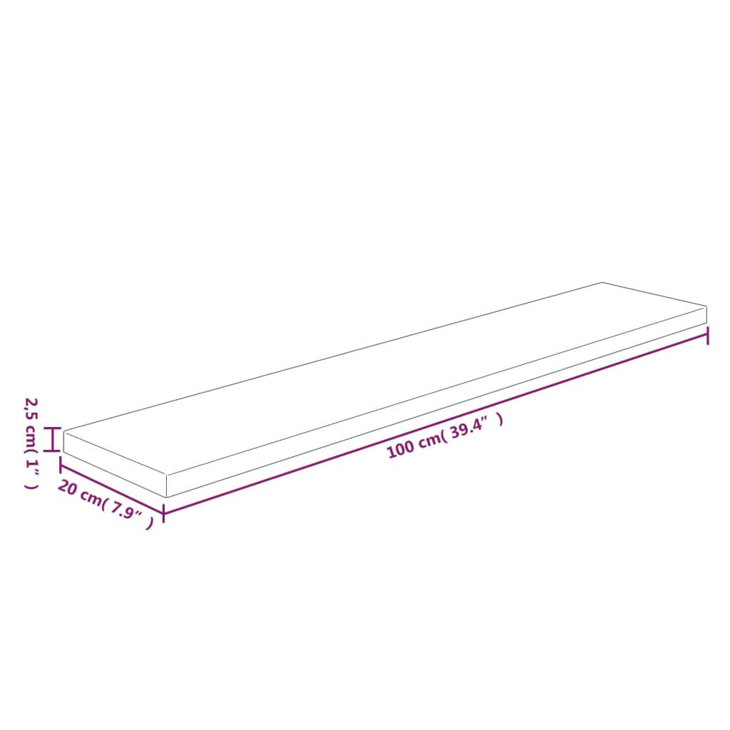 Panneau d'étagère 100x20x2,5 cm Bois de chêne massif non traité