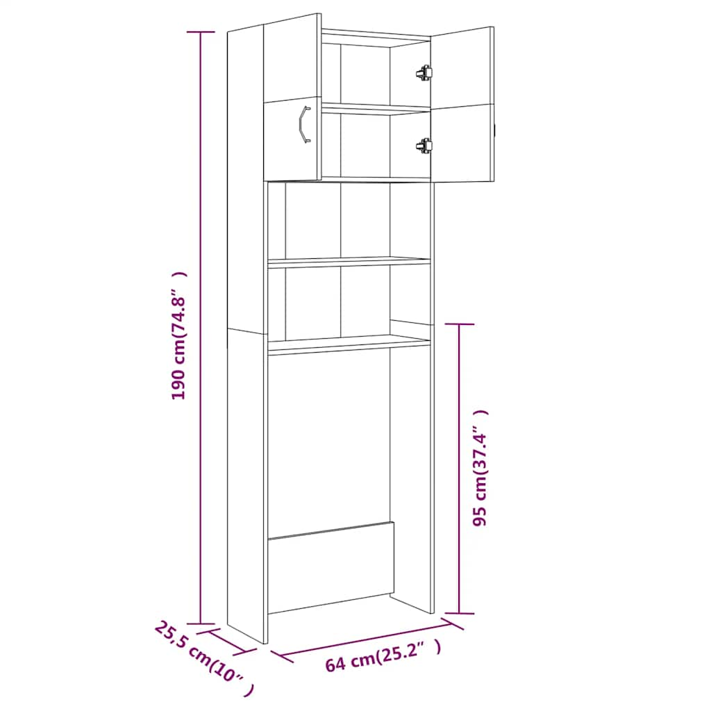 Meuble pour machine à laver Sonoma gris 64x25,5x190 cm