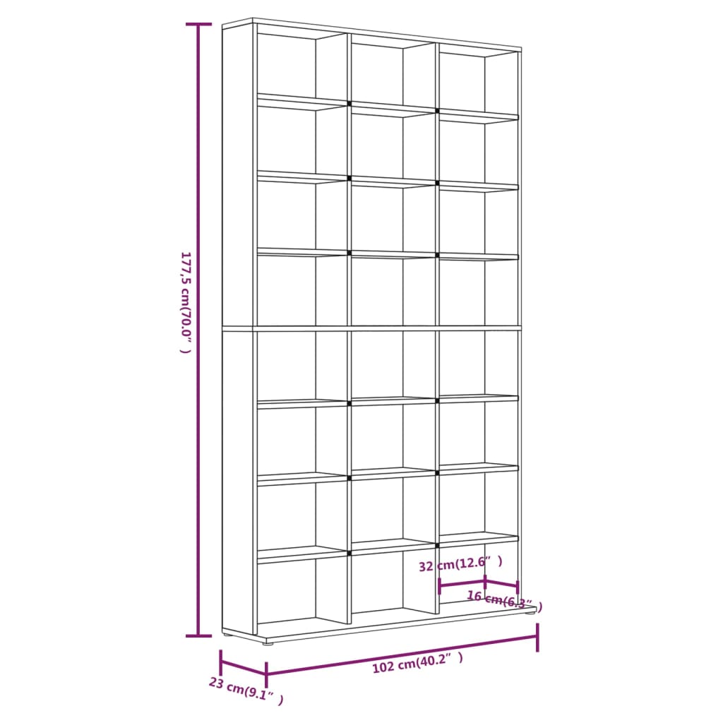 Armoire à CD Chêne fumé 102x23x177,5 cm Bois d'ingénierie