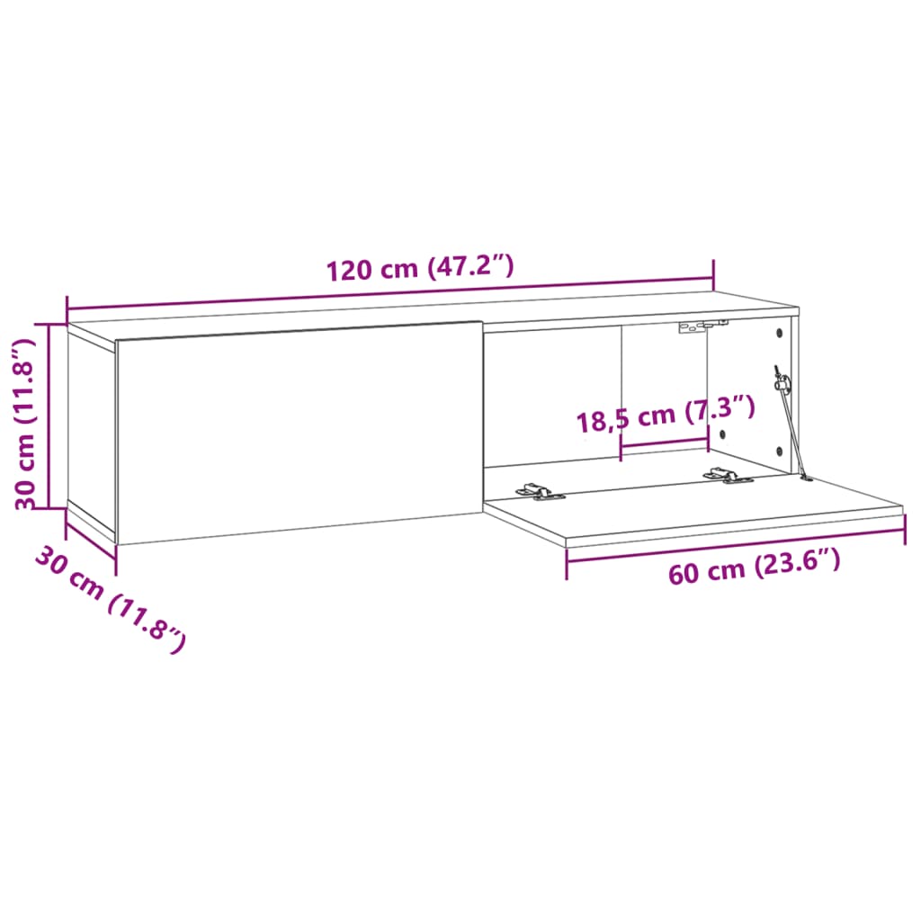 Armoire murale TV Chêne fumé 120x30x30 cm Bois d'ingénierie