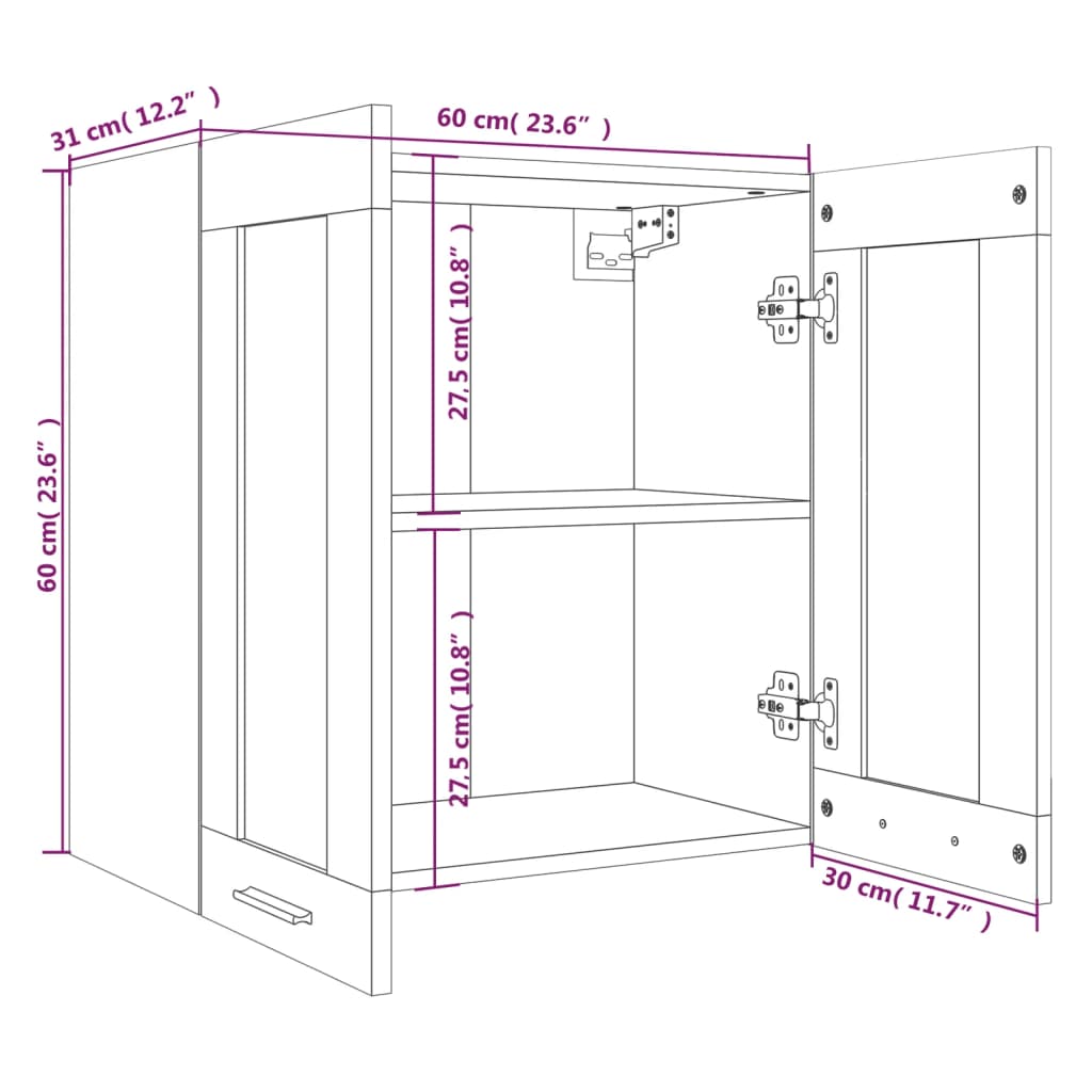 Armoire vitrée suspendue Chêne fumé 60x31x60 cm Bois ingénierie