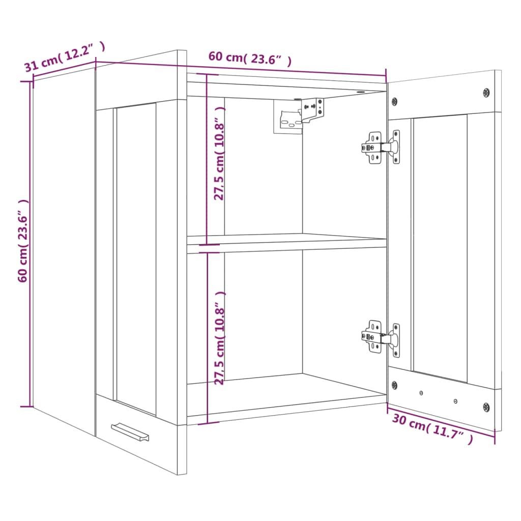 Armoire en verre suspendue Sonoma gris Bois d'ingénierie