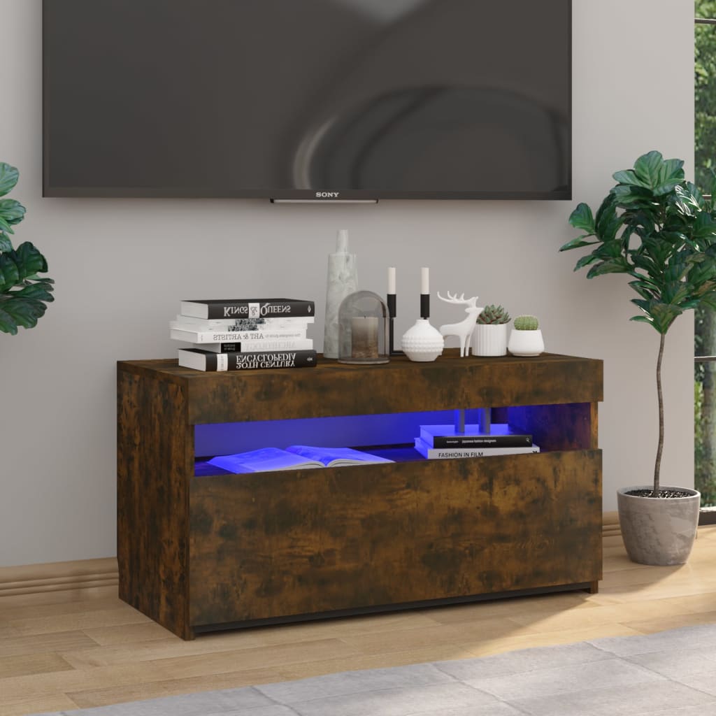 TV cabinet with LED lights Smoked oak 75x35x40 cm