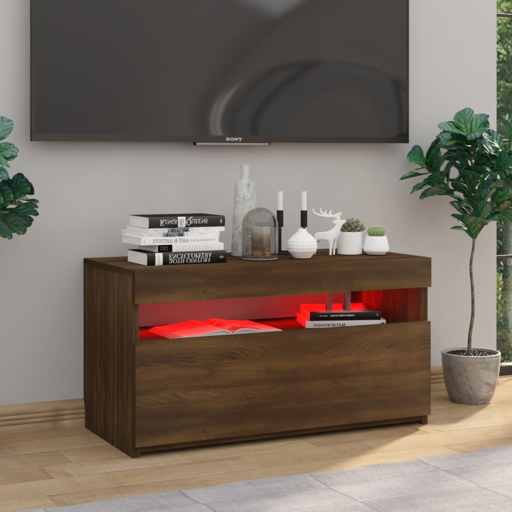 TV cabinet with LED lights Brown oak 75x35x40 cm