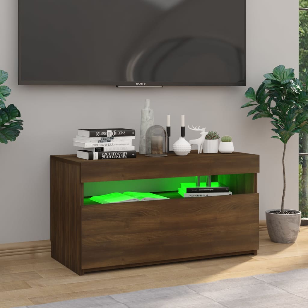 Meuble TV avec lumières LED Chêne marron 75x35x40 cm