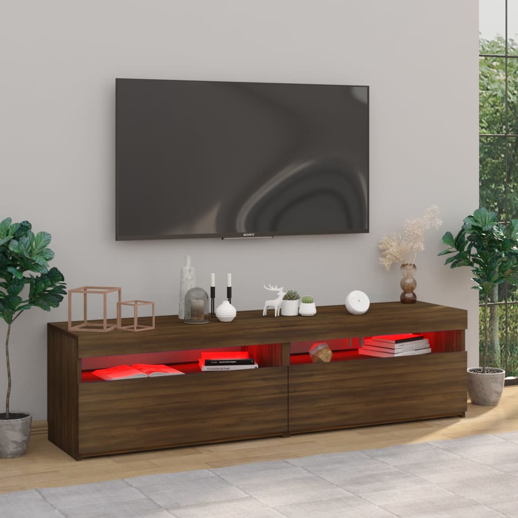 TV cabinets with LED lights 2 pcs Brown oak 75x35x40 cm