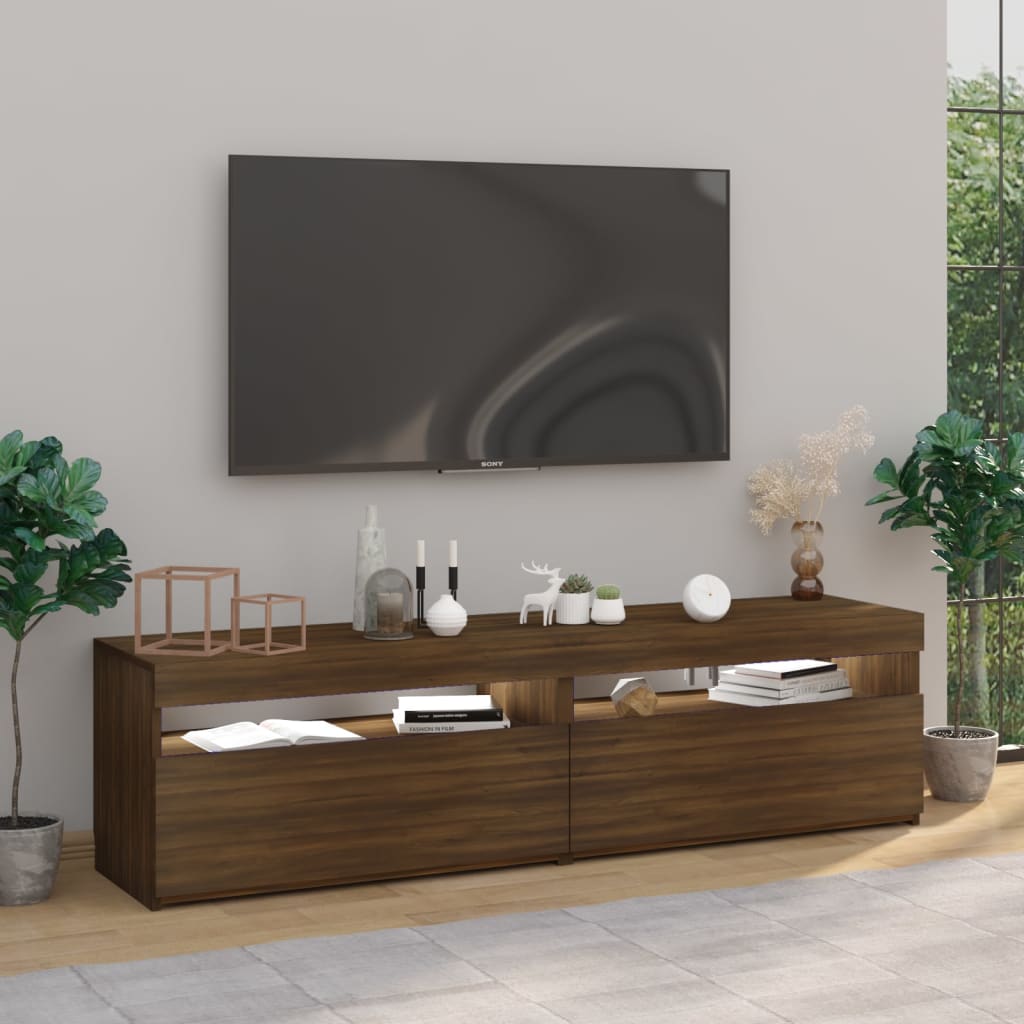 TV cabinets with LED lights 2 pcs Brown oak 75x35x40 cm