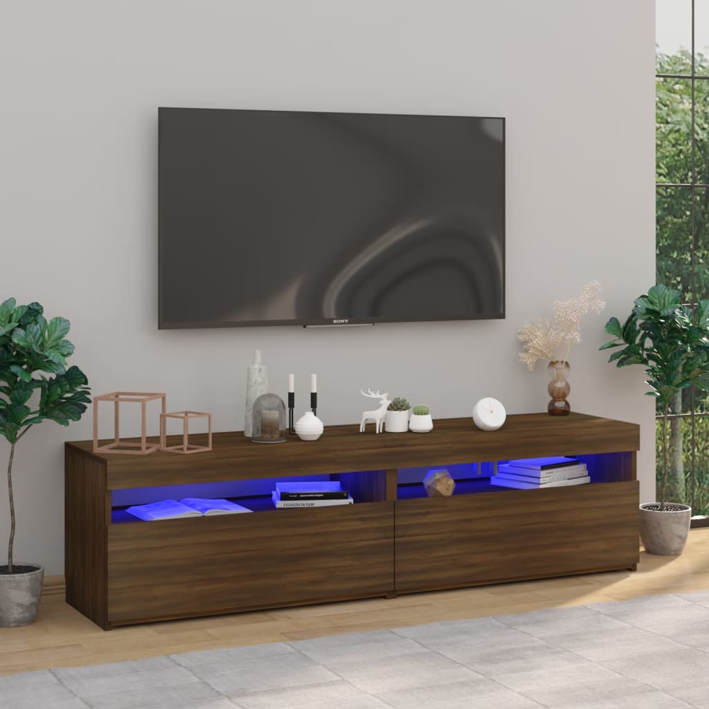 Meubles TV avec lumières LED 2 pcs Chêne marron 75x35x40 cm