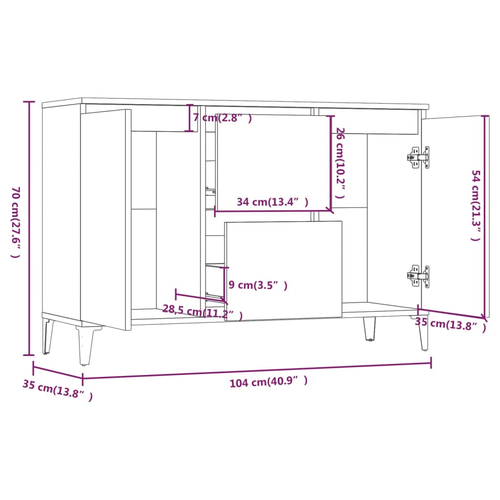 Sonoma graues Sideboard 104x35x70 cm Holzwerkstoff