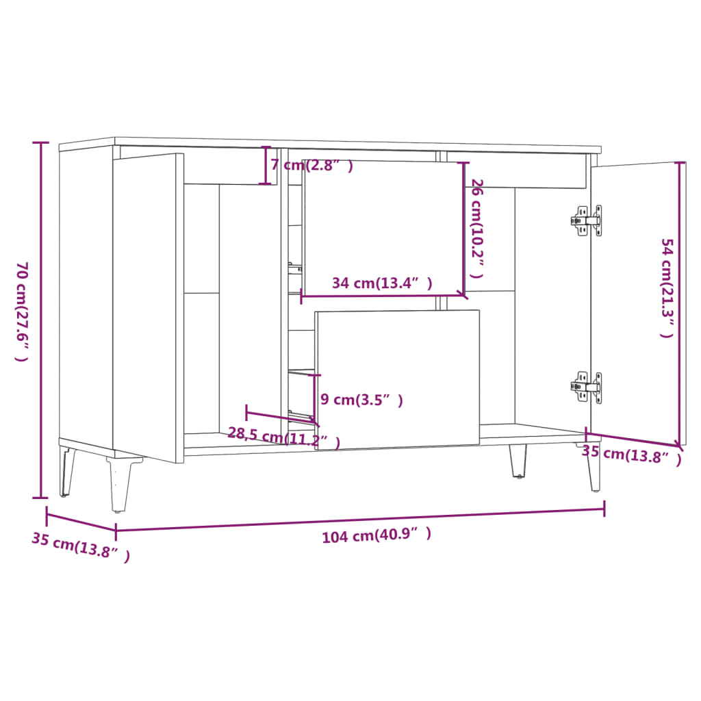 Buffet Chêne marron 104x35x70 cm Bois d'ingénierie