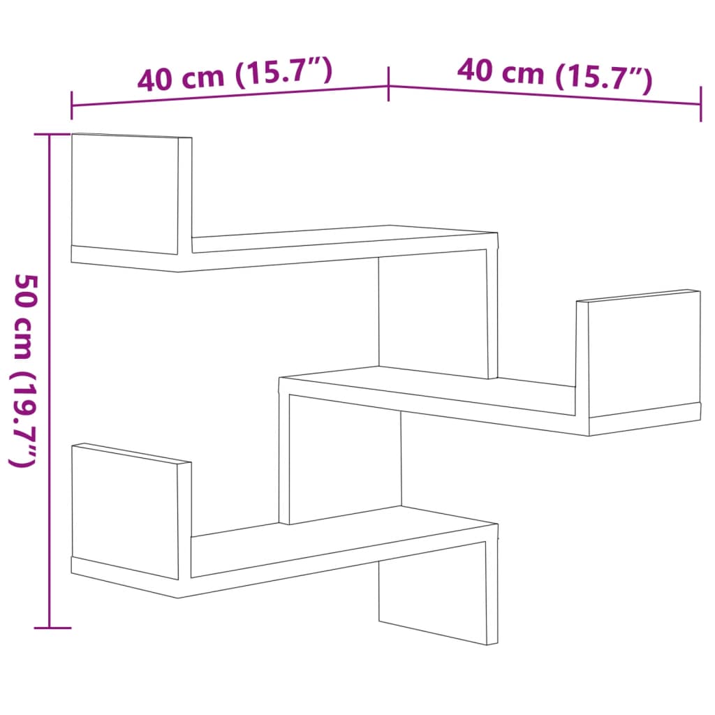 Étagères d'angle murales 2 pcs Chêne fumé 40x40x50 cm Bois