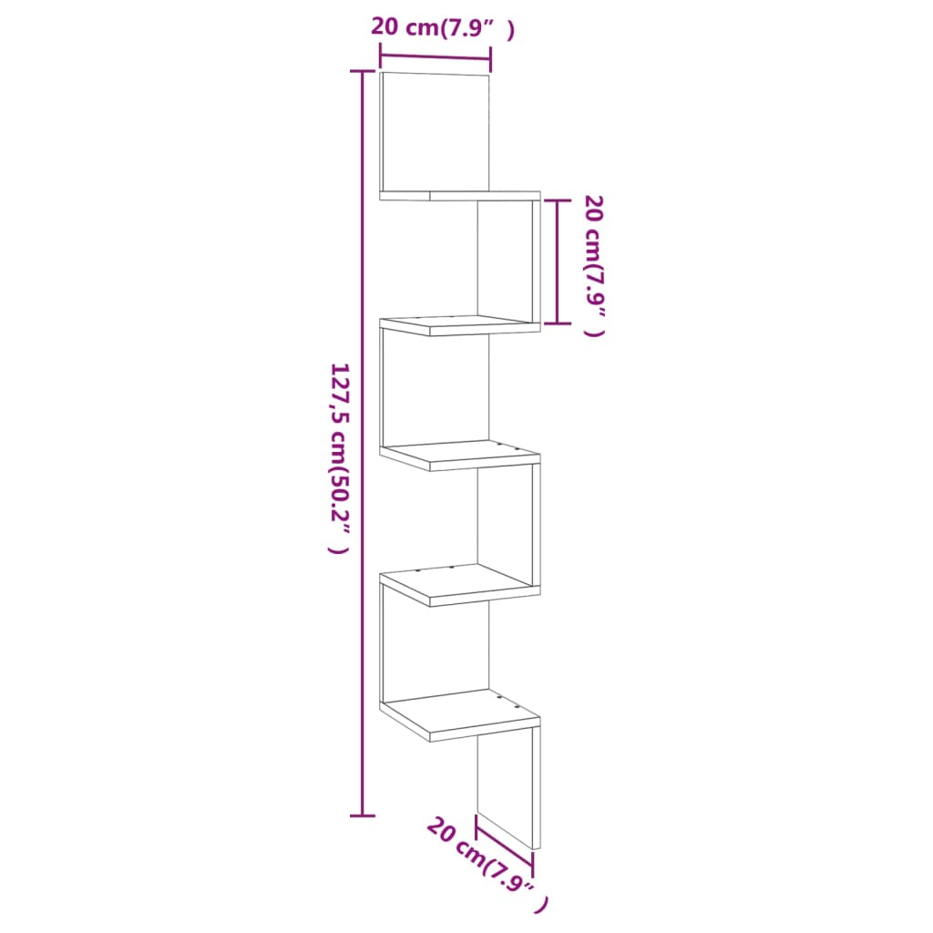 Étagère d'angle murale Chêne fumé 20x20x127,5cm Bois ingénierie