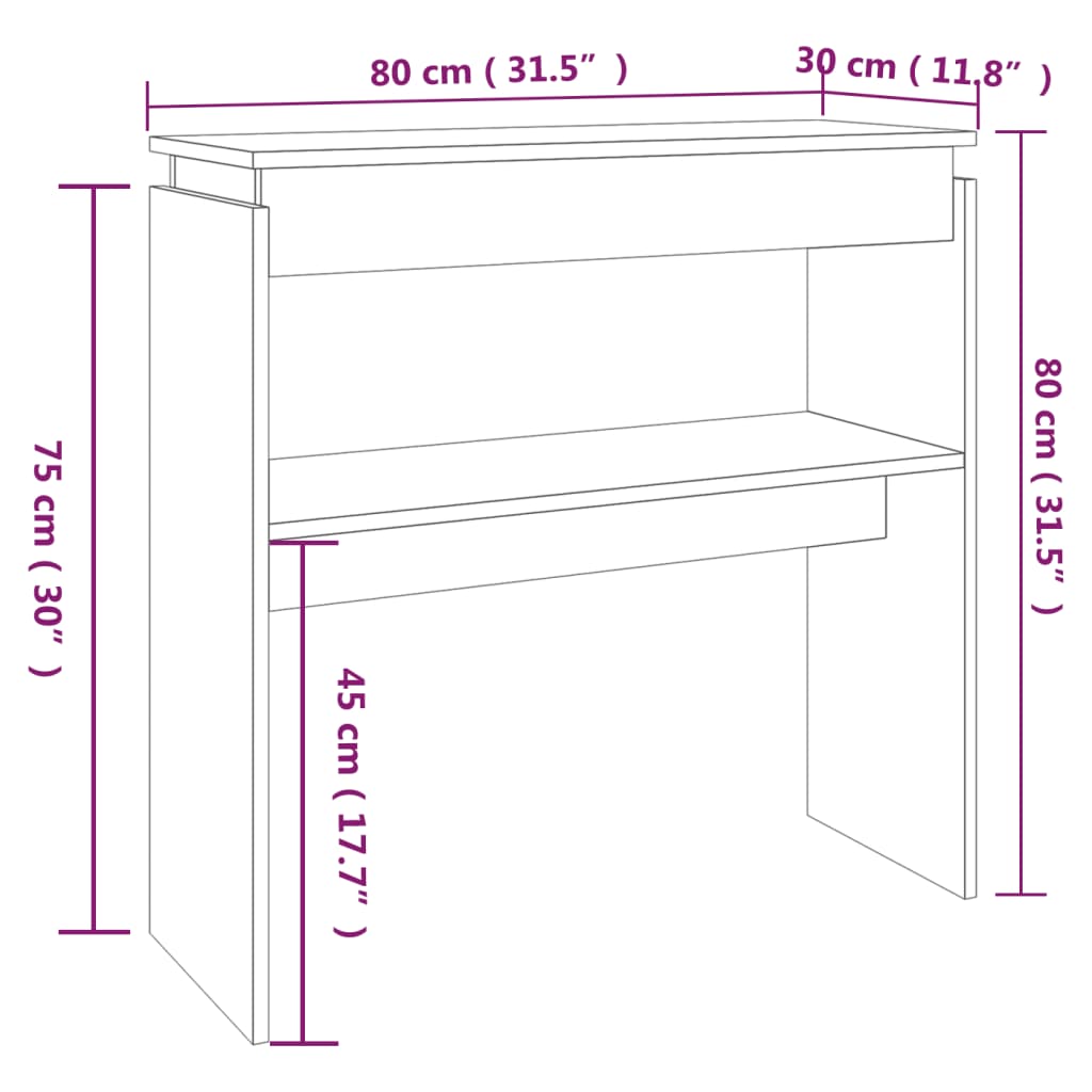 Table console Chêne fumé 80x30x80 cm Bois d'ingénierie