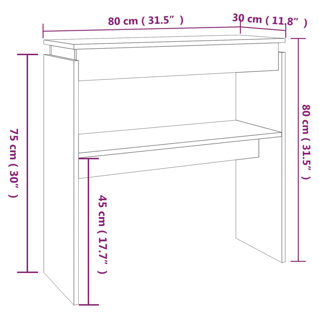 Sonoma Konsolentisch grau 80x30x80 cm Holzwerkstoff