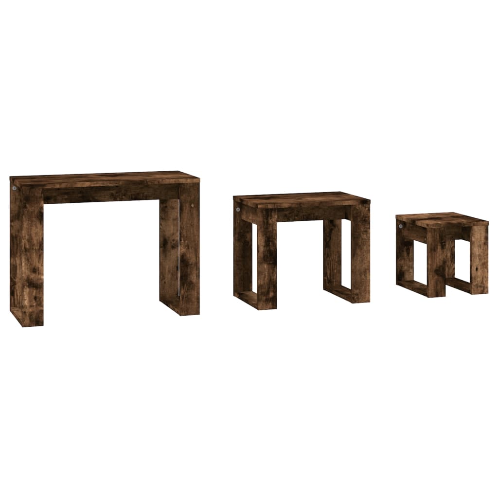 Tables gigognes 3 pcs Chêne fumé Bois d'ingénierie