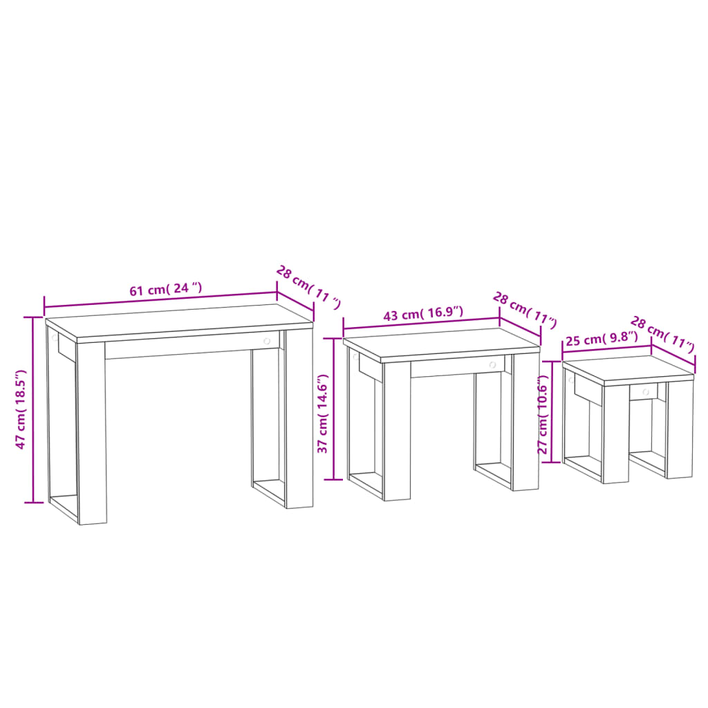 Tables gigognes 3 pcs Sonoma gris Bois d'ingénierie