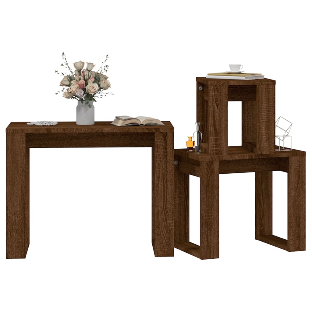 Tables gigognes 3 pcs Chêne marron Bois d'ingénierie