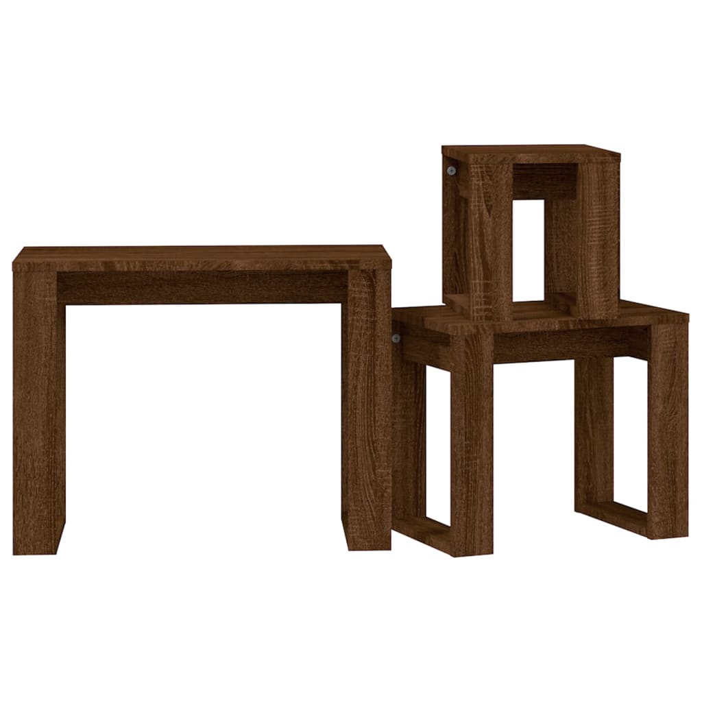 Tables gigognes 3 pcs Chêne marron Bois d'ingénierie