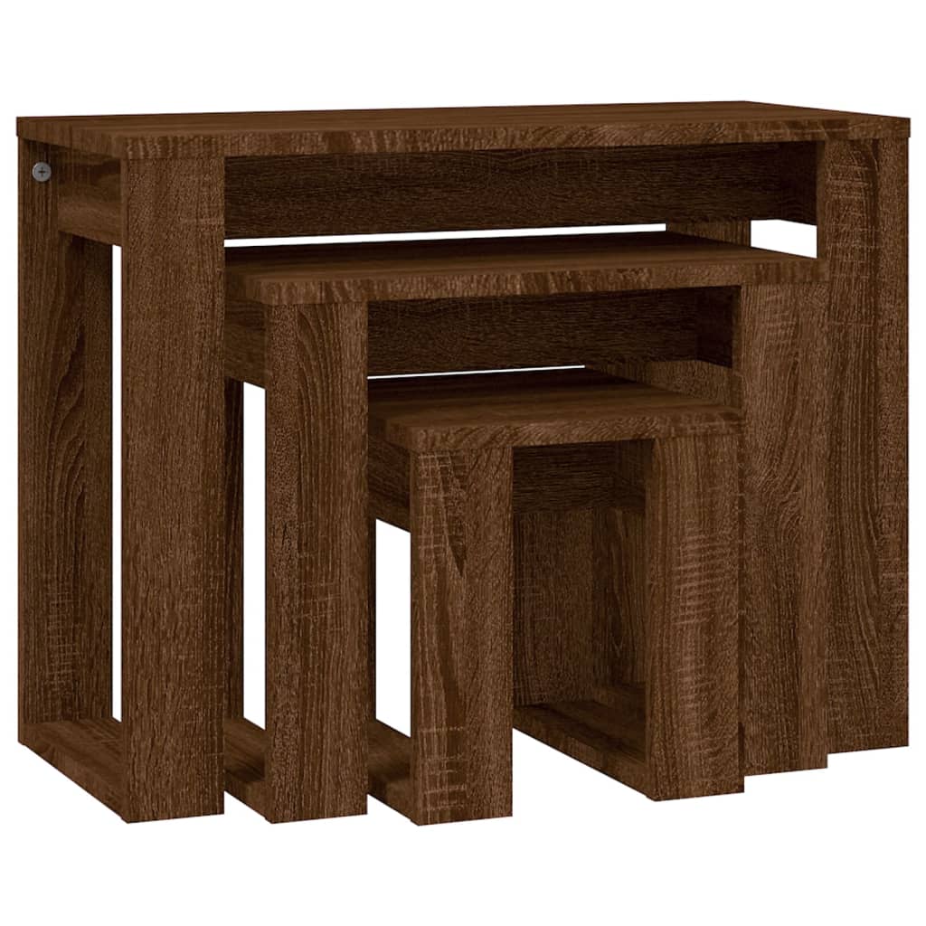 Tables gigognes 3 pcs Chêne marron Bois d'ingénierie