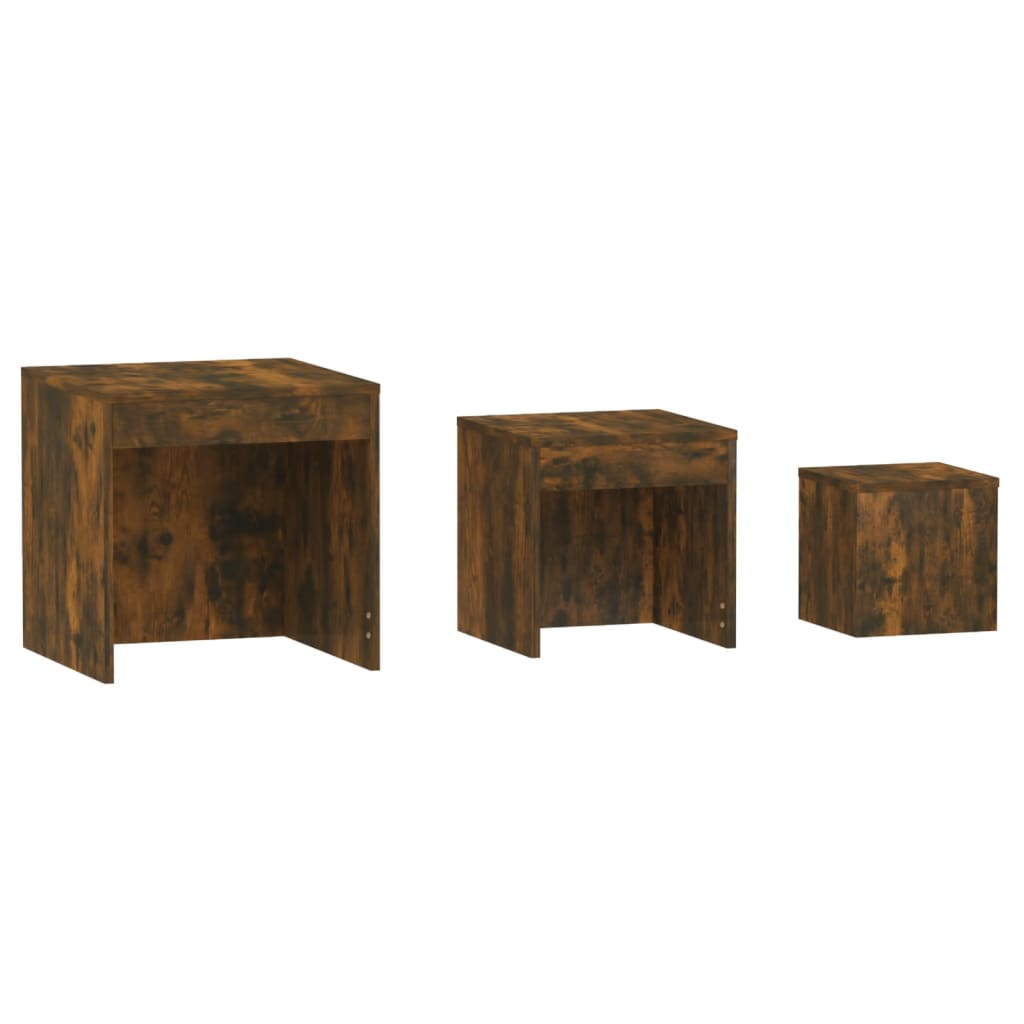 Tables gigognes 3 pcs Chêne fumé Bois d'ingénierie