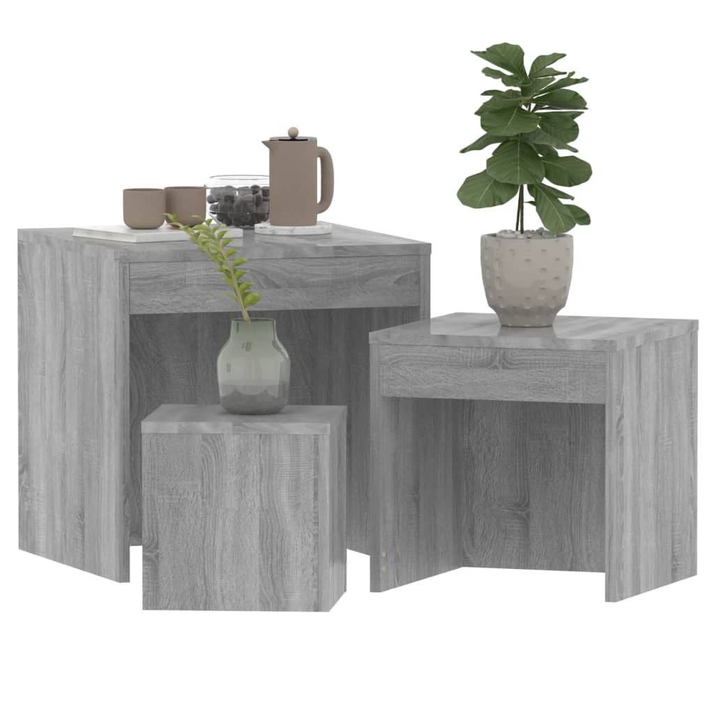 Tables gigognes 3 pcs Sonoma gris Bois d'ingénierie