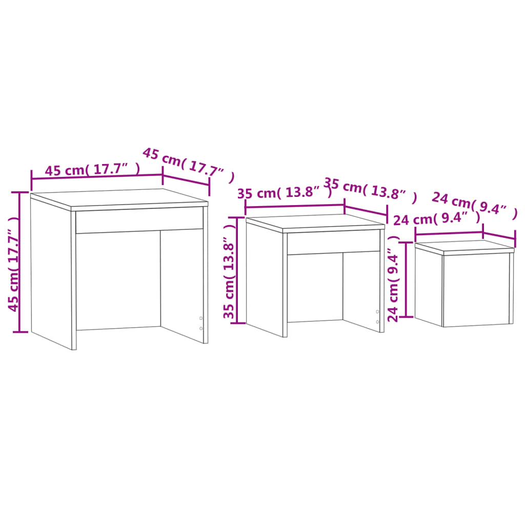 Tables gigognes 3 pcs Sonoma gris Bois d'ingénierie