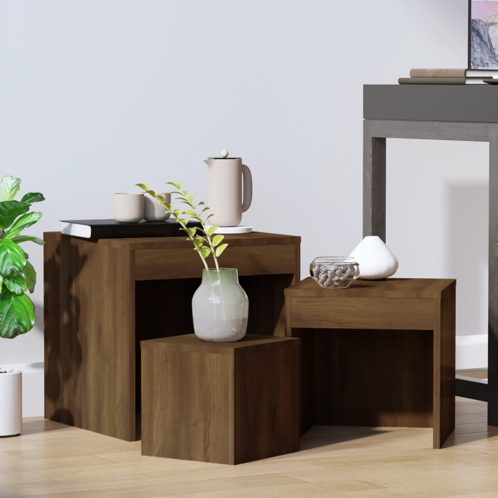 Nesting Tables 3 pcs Brown Oak Engineered Wood