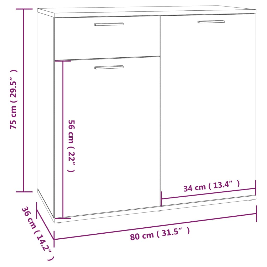 Buffet Sonoma gris 80x36x75 cm Bois d'ingénierie