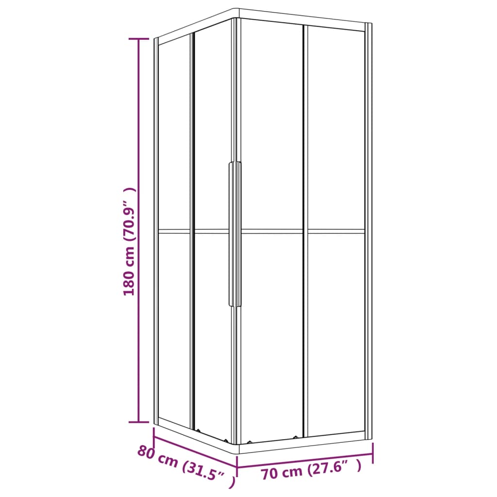 ESG gestreifte Duschkabine 80x70x180 cm Schwarz