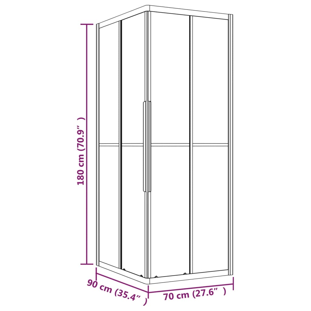 ESG frosted shower cabin 90x70x180 cm Black