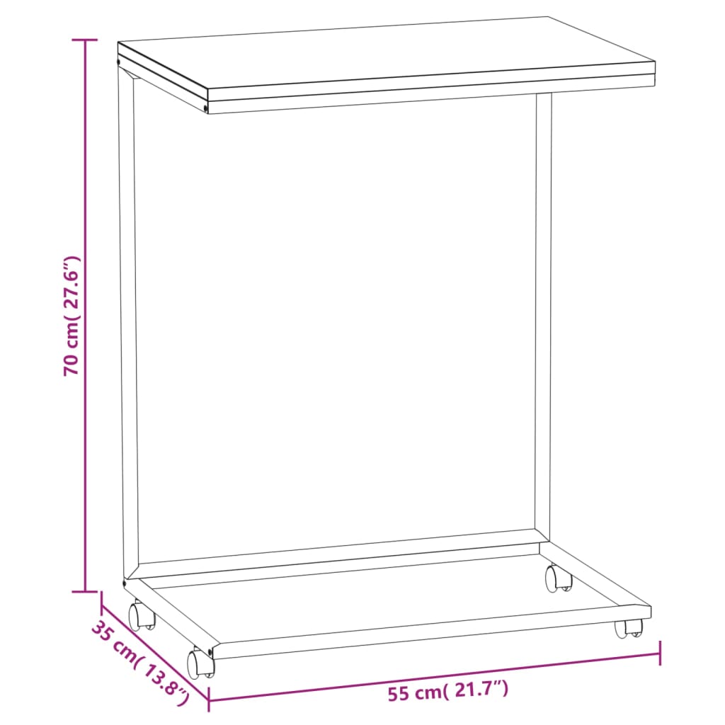 Table d'appoint avec roues noir 55x35x70 cm bois d'ingénierie