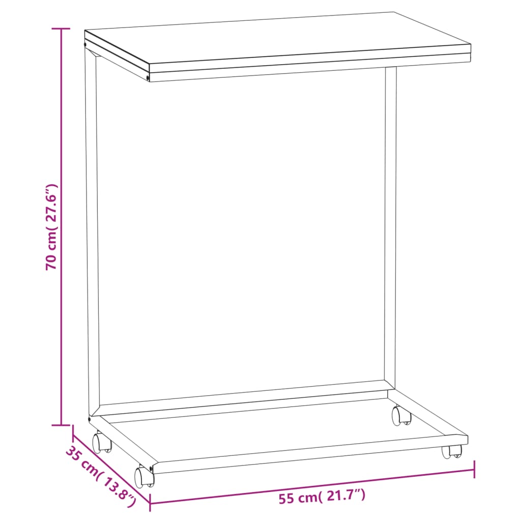 Table d'appoint avec roues Blanc 55x35x70 cm Bois d'ingénierie