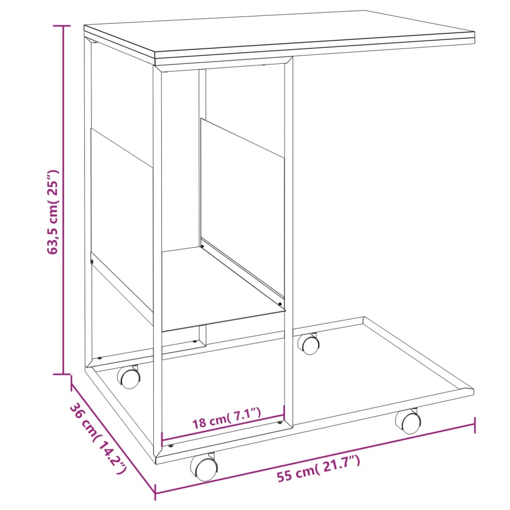 Table d'appoint avec roues noir 55x36x63,5 cm bois d'ingénierie