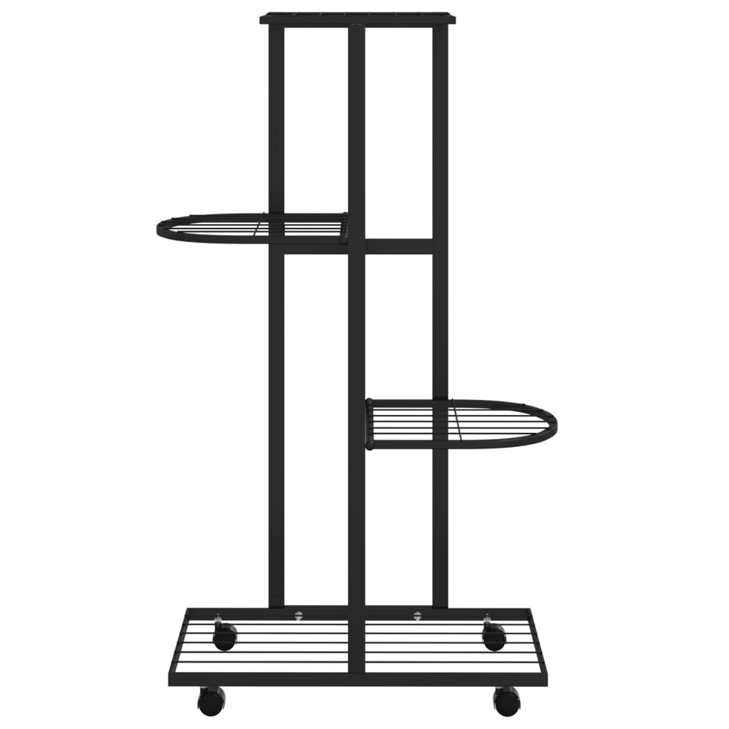 Jardinière à 4 niveaux avec roues 44x23x80 cm Noir Fer