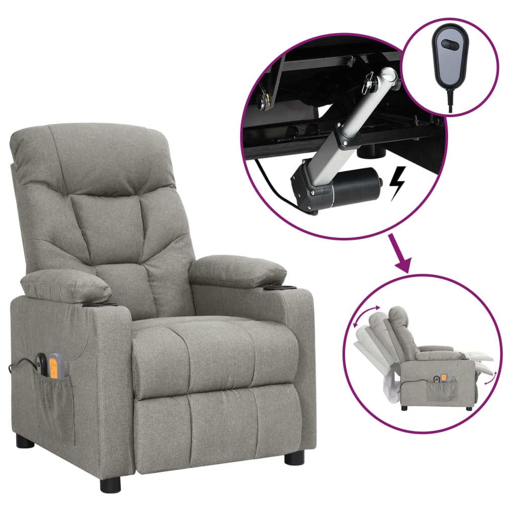 Fauteuil électrique de massage Gris clair Tissu