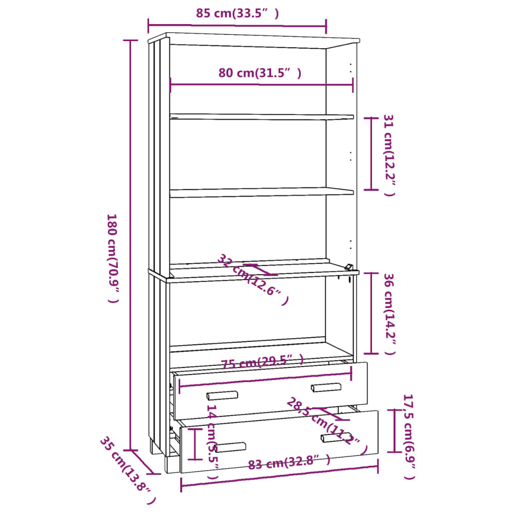 Buffet HAMAR Bois massif de pin Marron miel