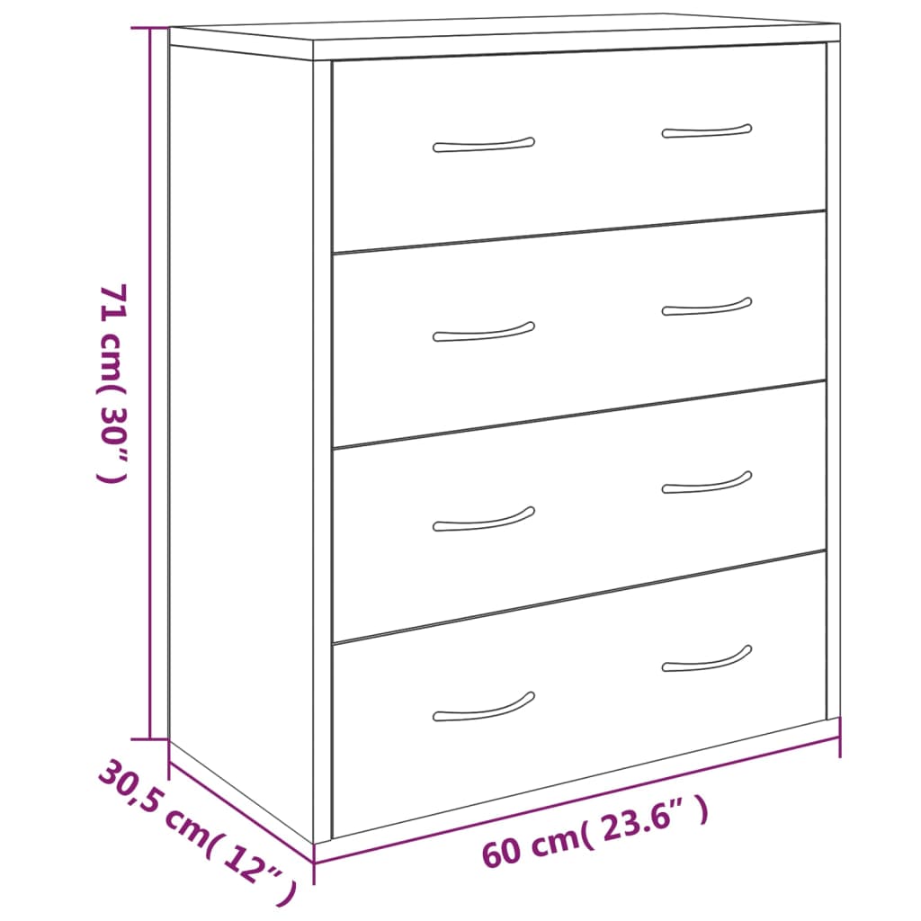 Buffet avec 4 tiroirs 60x30,5x71 cm Blanc brillant