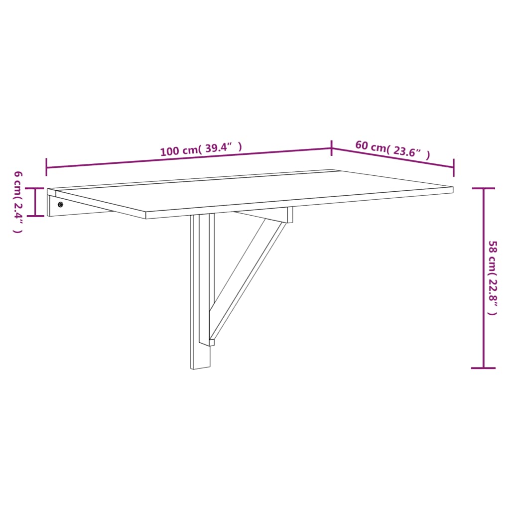 Table murale pliable Chêne fumé 100x60x56 cm Bois d'ingénierie