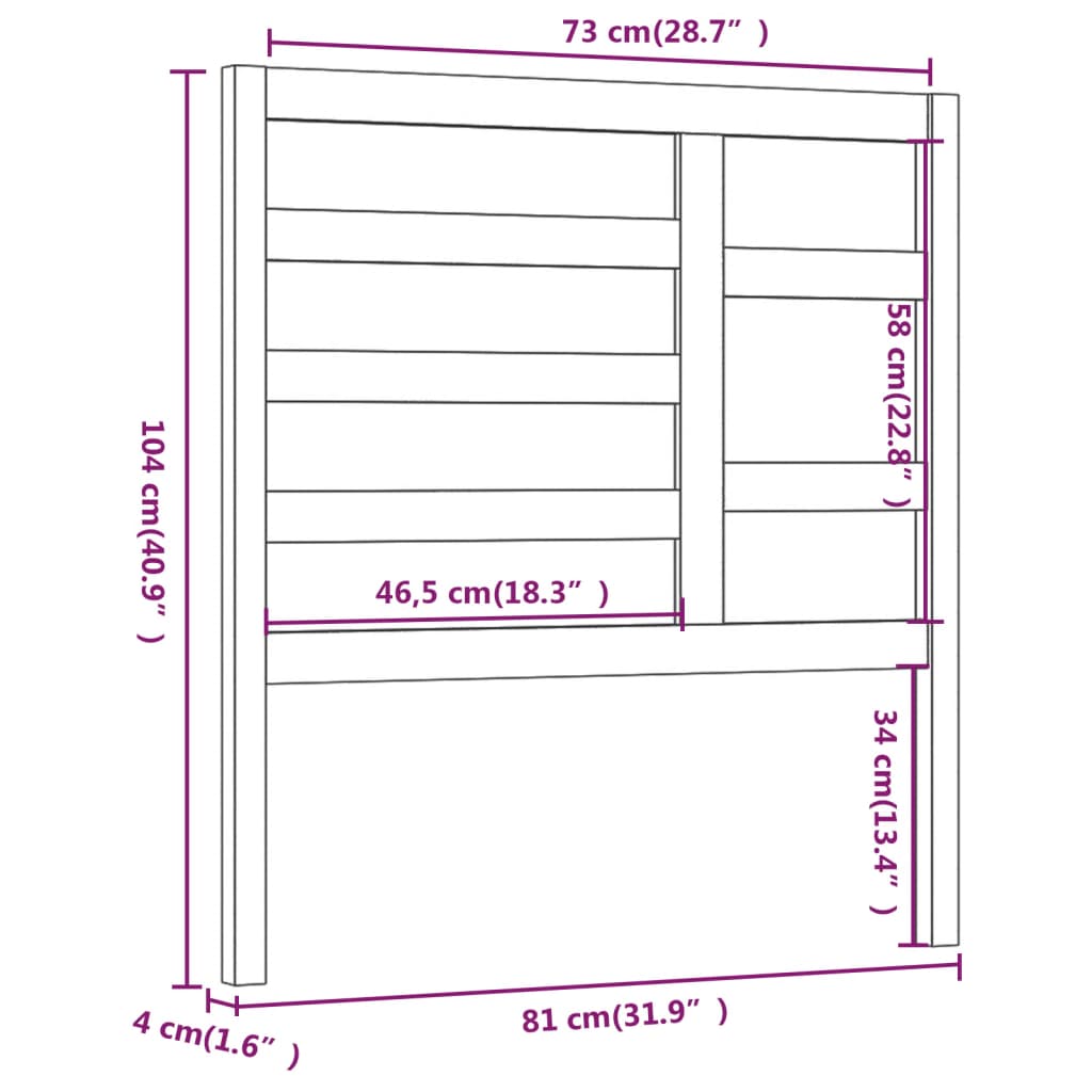 Tête de lit Noir 81x4x104 cm Bois massif de pin