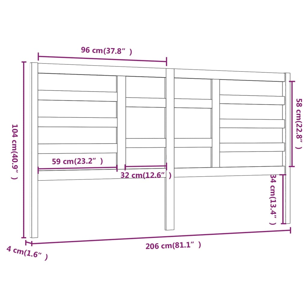 Tête de lit Blanc 206x4x104 cm Bois massif de pin