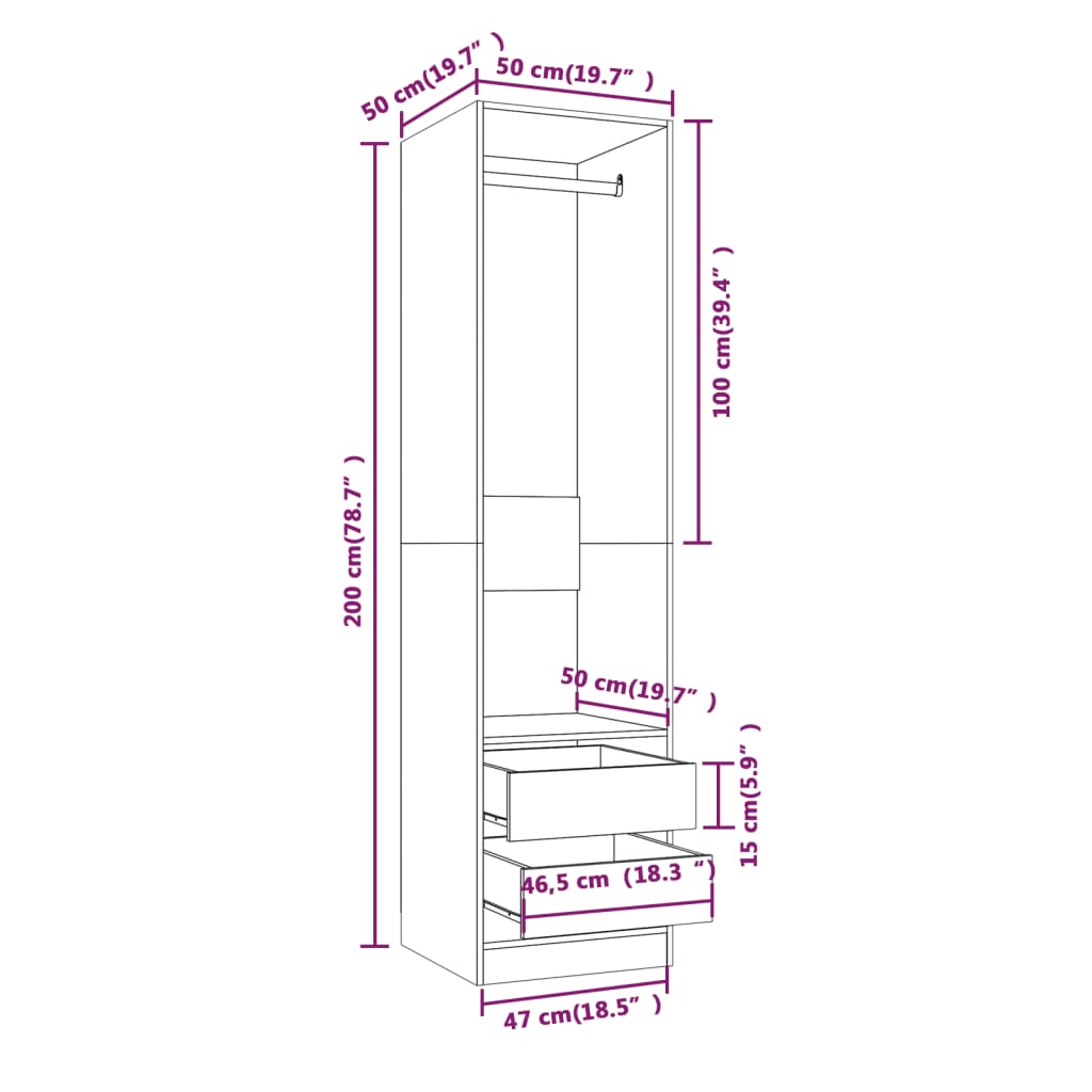 Armoire avec tiroirs Chêne marron 50x50x200cm Bois d'ingénierie