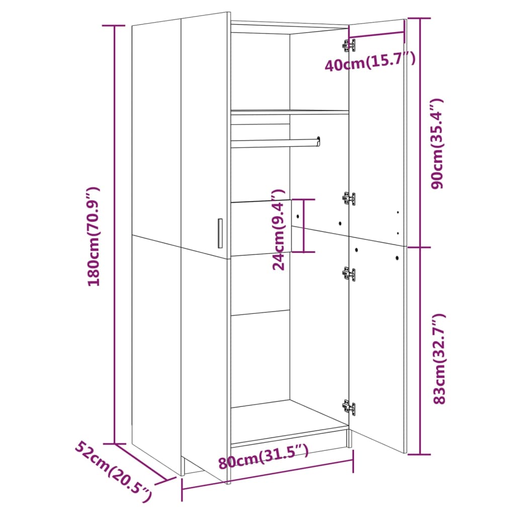 Sonoma gray wardrobe 80x52x180 cm Engineered wood