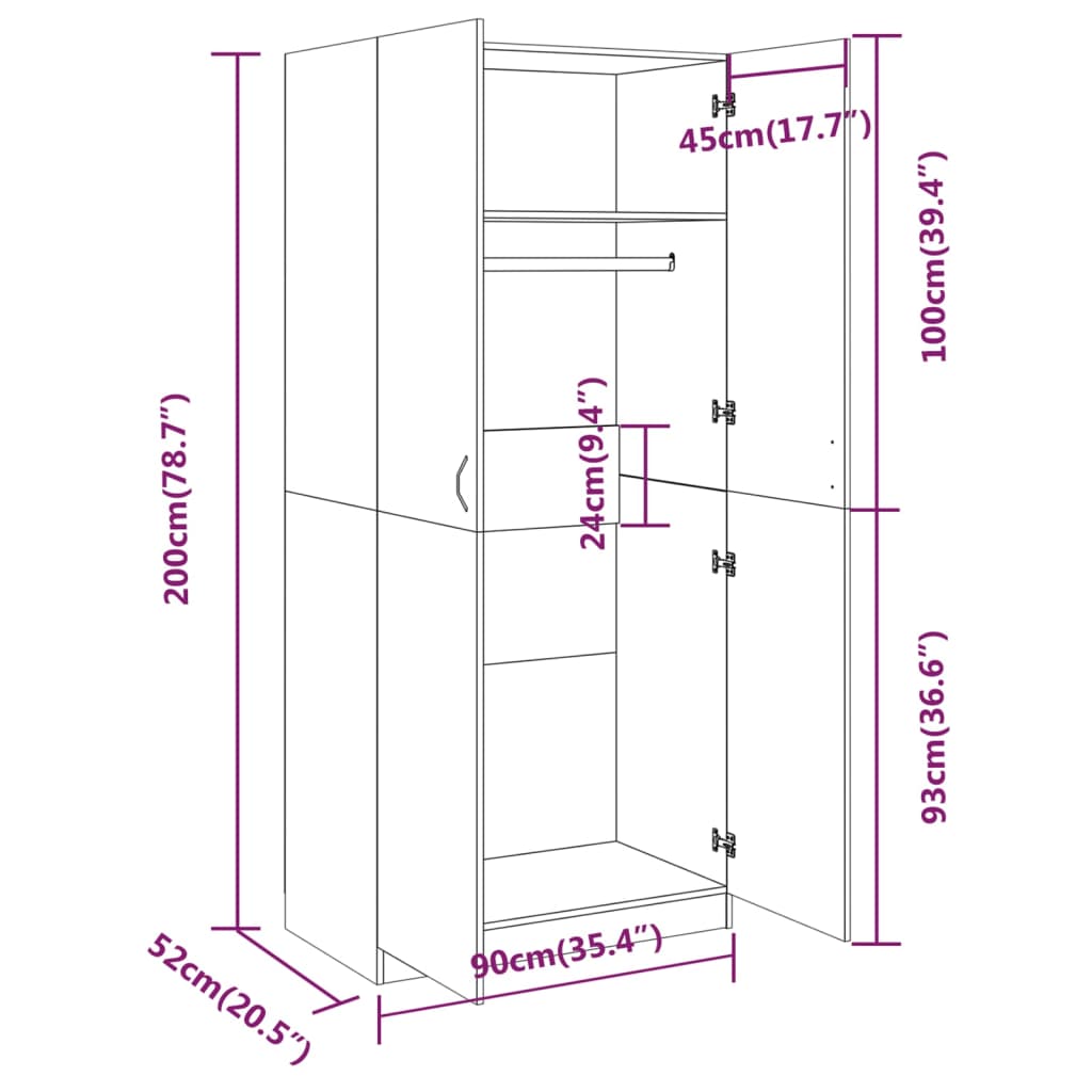 Wardrobe Brown Oak 90x52x200 cm Engineered wood