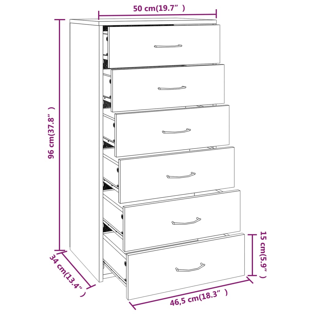 Buffet avec 6 tiroirs Sonoma gris 50x34x96 cm Bois d'ingénierie