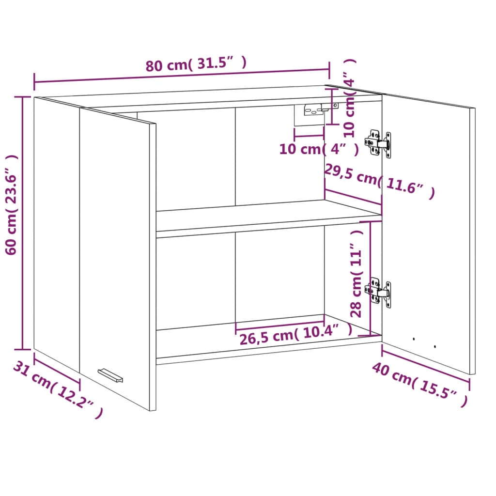 Armoire suspendue Sonoma gris 80x31x60 cm Bois d'ingénierie