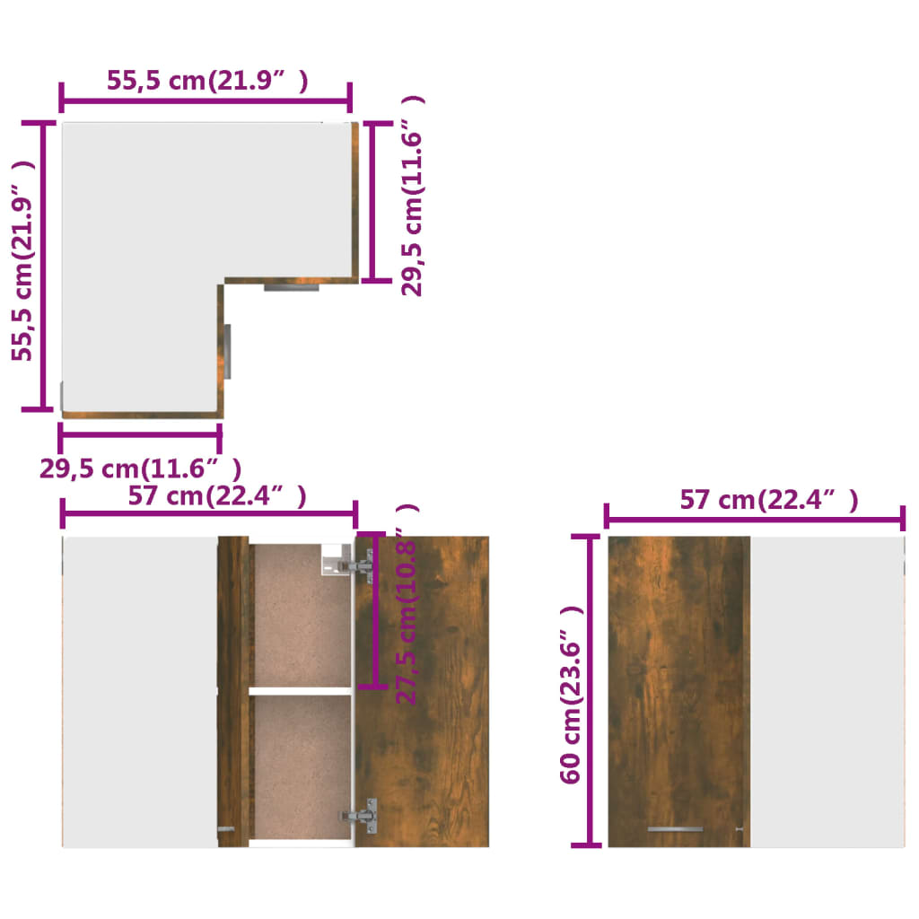 Armoire d'angle suspendue Chêne fumé Bois d'ingénierie