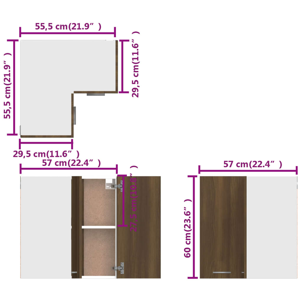 Armoire d'angle suspendue Chêne marron Bois d'ingénierie