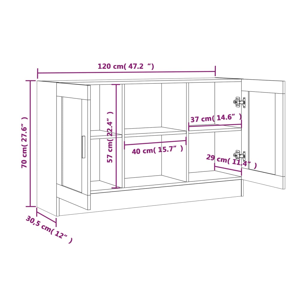 Buffet Chêne fumé 120x30,5x70 cm Bois d'ingénierie